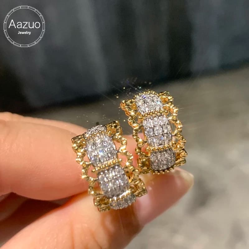 Aazuo Orecchini a clip a forma di luna fatata in vero oro giallo massiccio 18 carati con diamanti naturali, stile vintage, per banchetti di lusso da donna