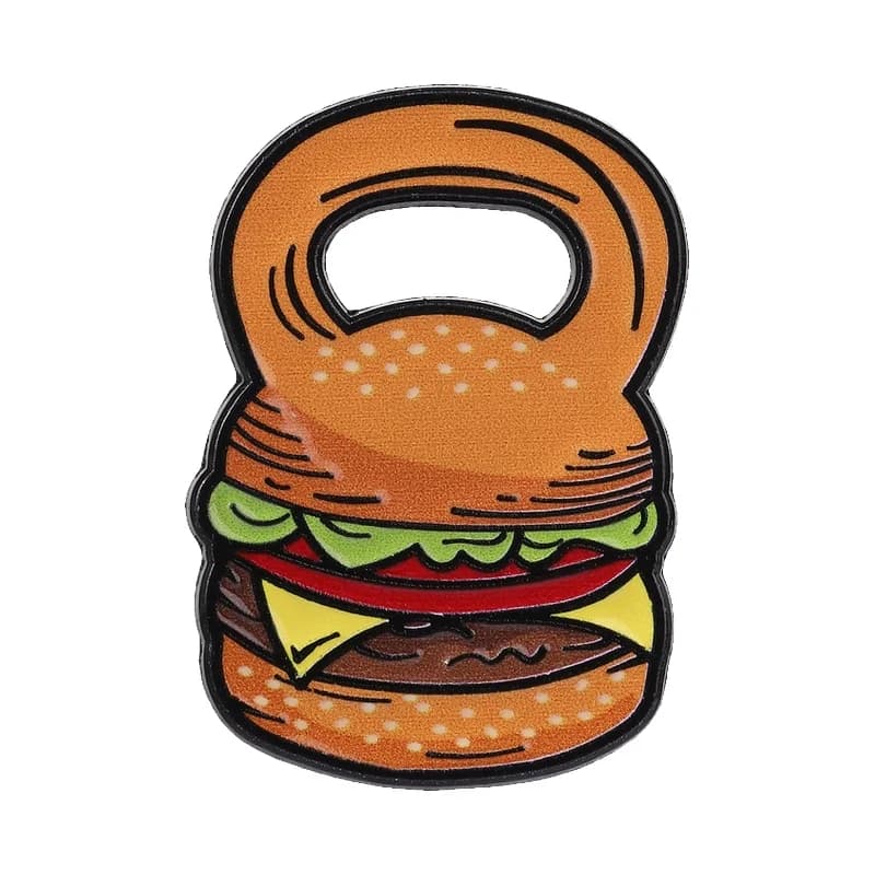 Divertente Spilla Smaltata a Forma di Hamburger e Kettlebell, Design Creativo per Fitness, Distintivo da Bavero, Gioiello Regalo per Amici