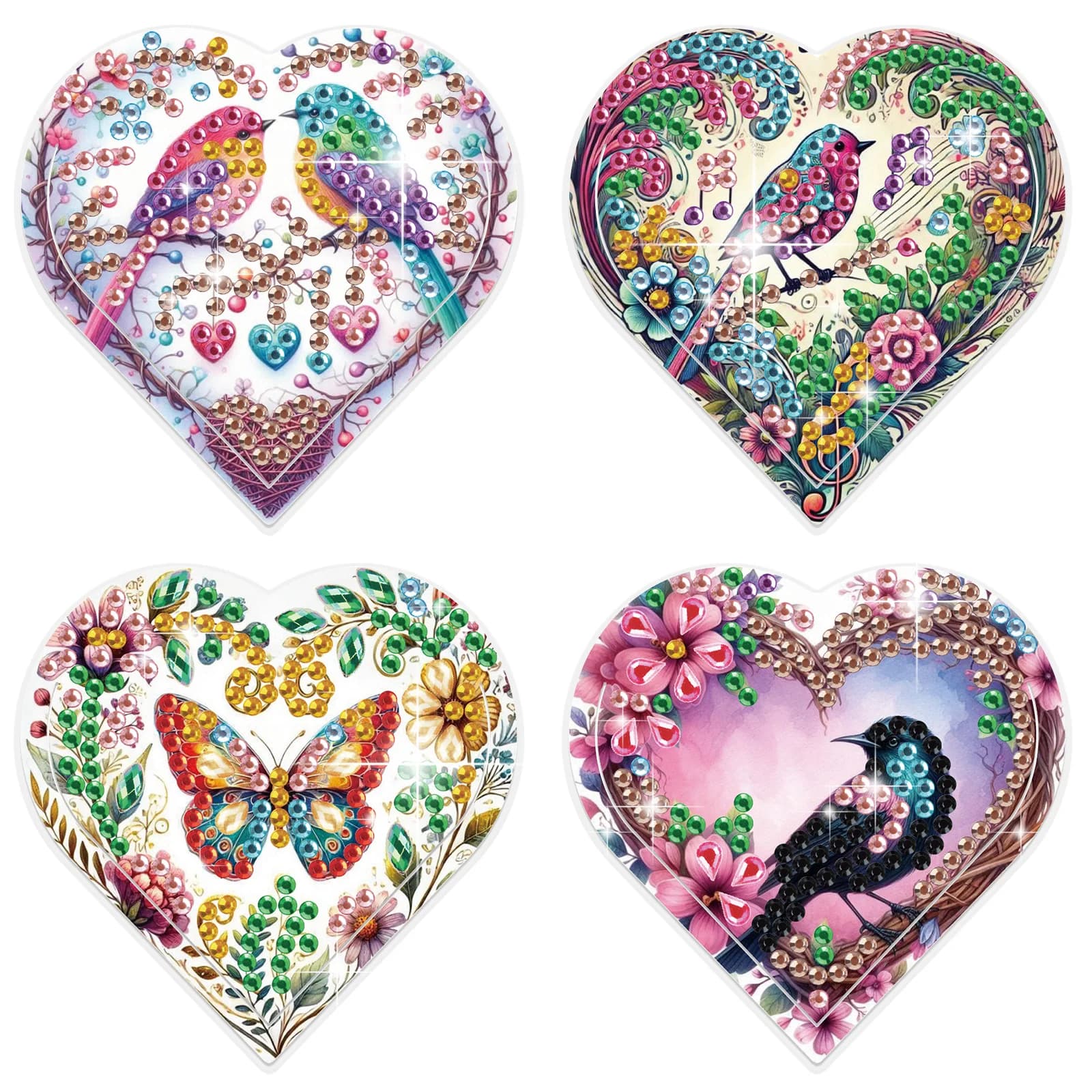 Kit di segnalibri a forma di cuore con pittura diamante da 4 pezzi, uccello colorato con diamanti artigianali a forma speciale con diamanti segnalibri regalo fatto a mano
