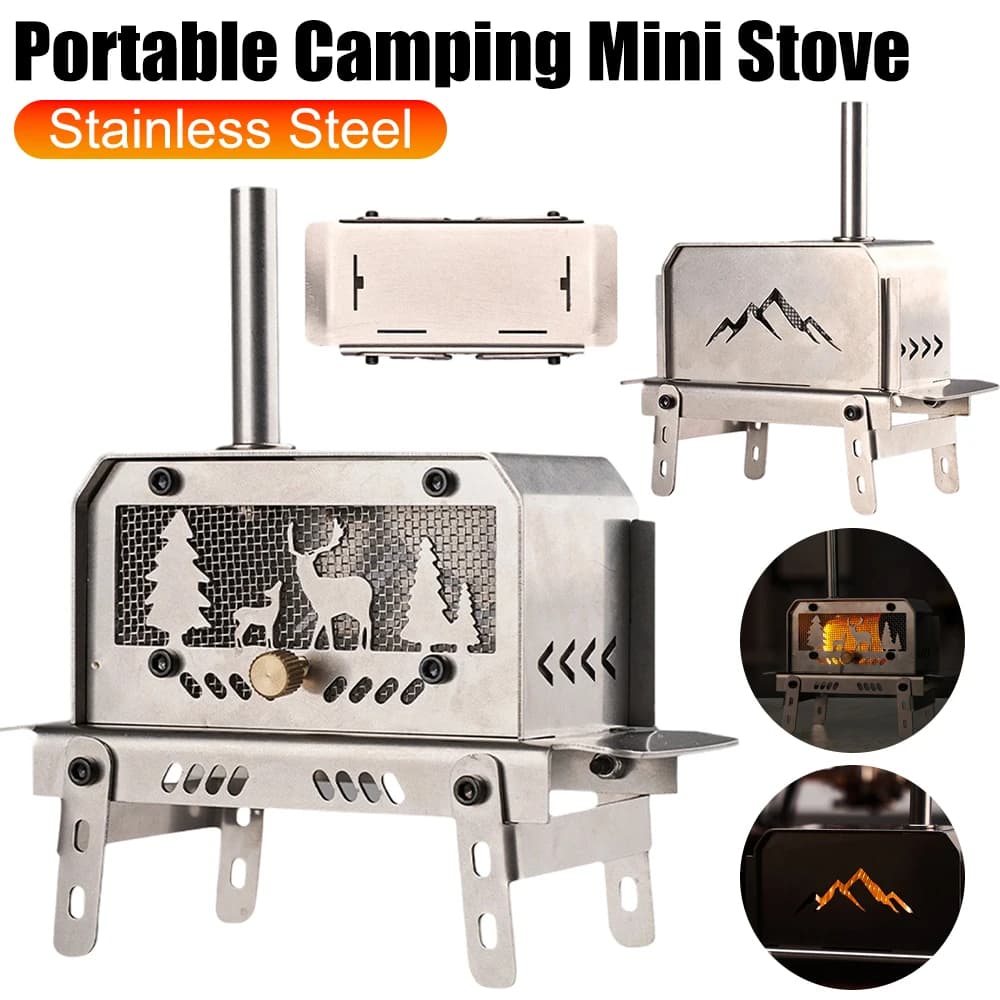 Mini stainless steel curtain stove portable stove for wood stove Adjustable height wood burner for outdoor camping accessories