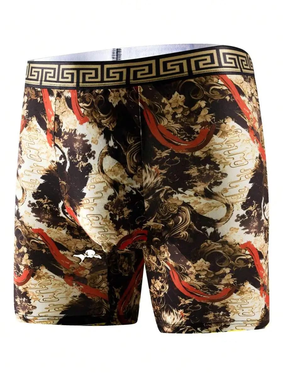 5pcs Mythical Black Floral Print Men Boxer Briefs Lightweight Underwear