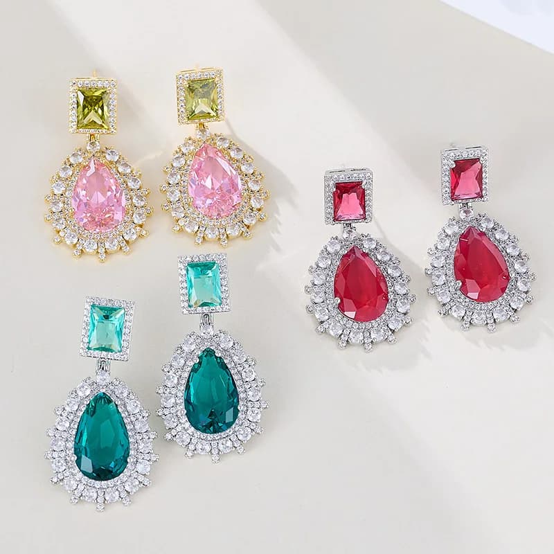 Orecchini pendenti con acqua grande rubino di lusso leggero Orecchini in argento S925 con ago per l'industria pesante Accessori per abiti da banchetto da donna