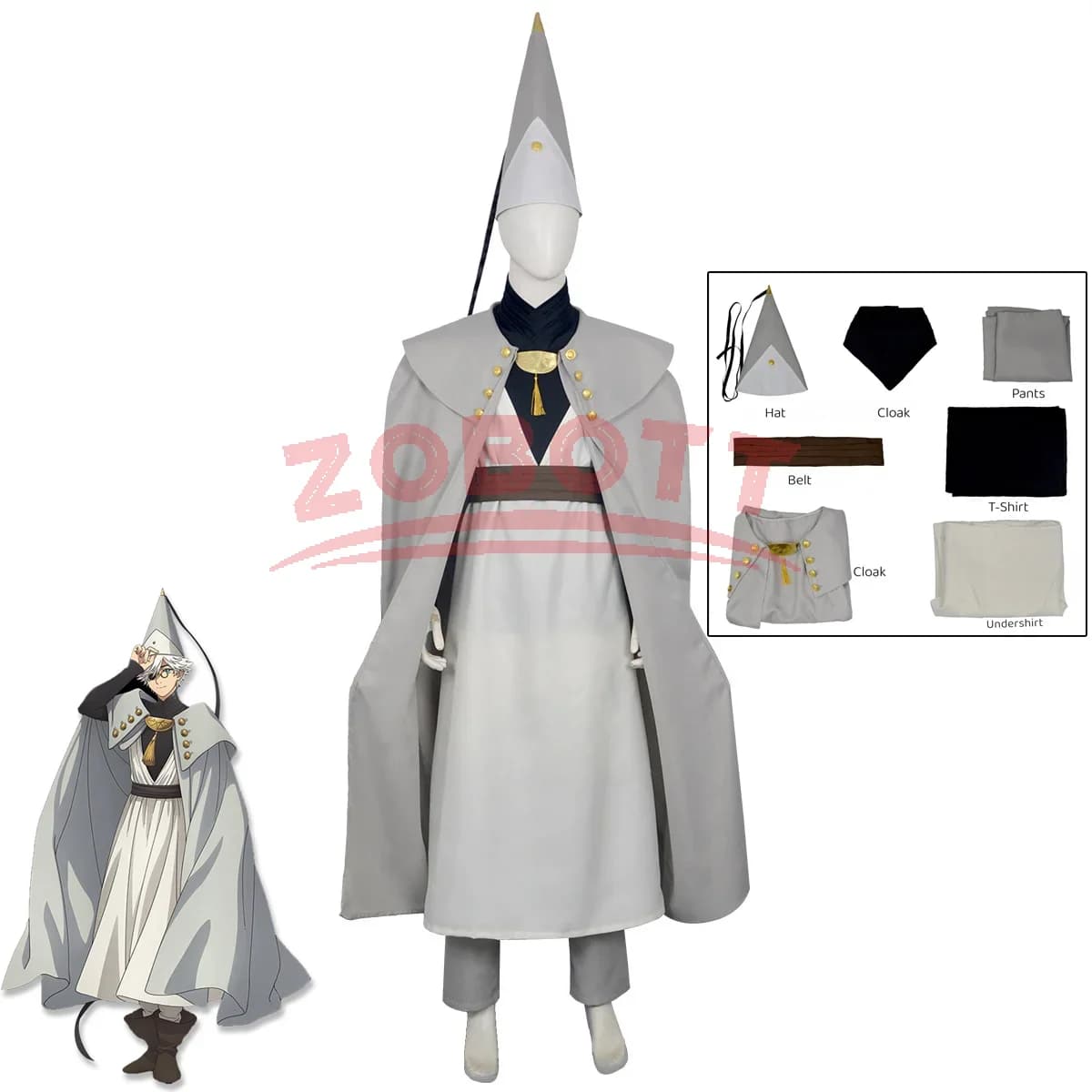 Anime Qifrey Cosplay Costume Men Fantasy Cloak Hat Clothing Magic Workshop of Pointed Hat Roleplay Halloween Carnival Party Sui