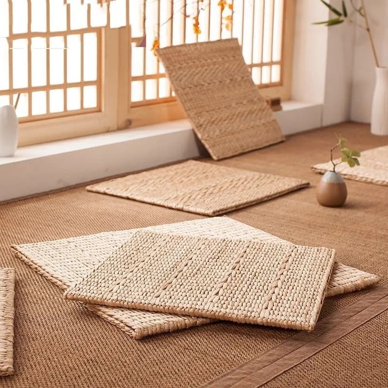 Futon square 43*45 cm/hand-made seat/natural cat'stail / ultra-thin locust Tatami/tape for yoga grass carpets
