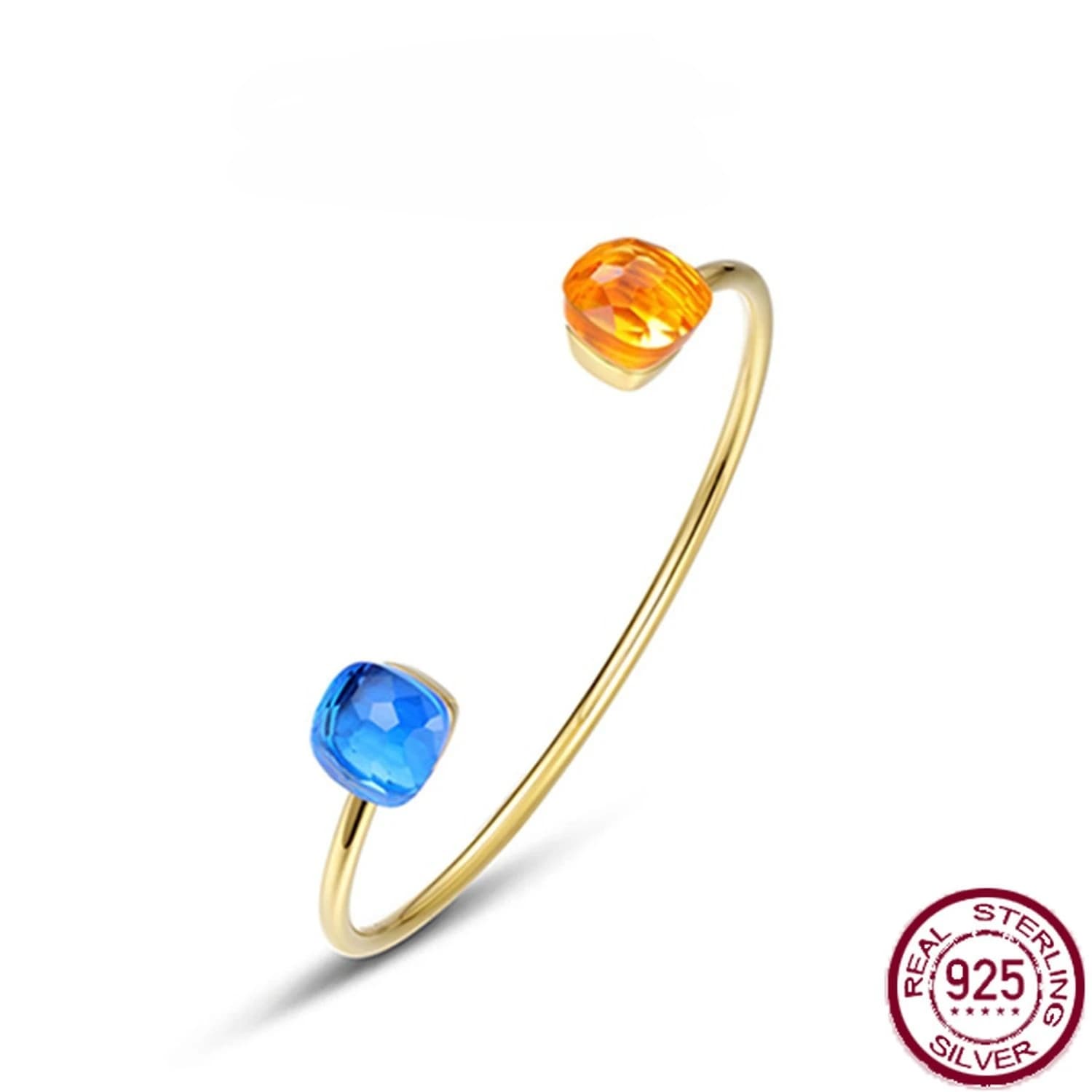 Nuovo braccialetto color caramello alla moda in argento sterling S925, braccialetto a bocca aperta di lusso leggero, gioielli colorati per matrimoni