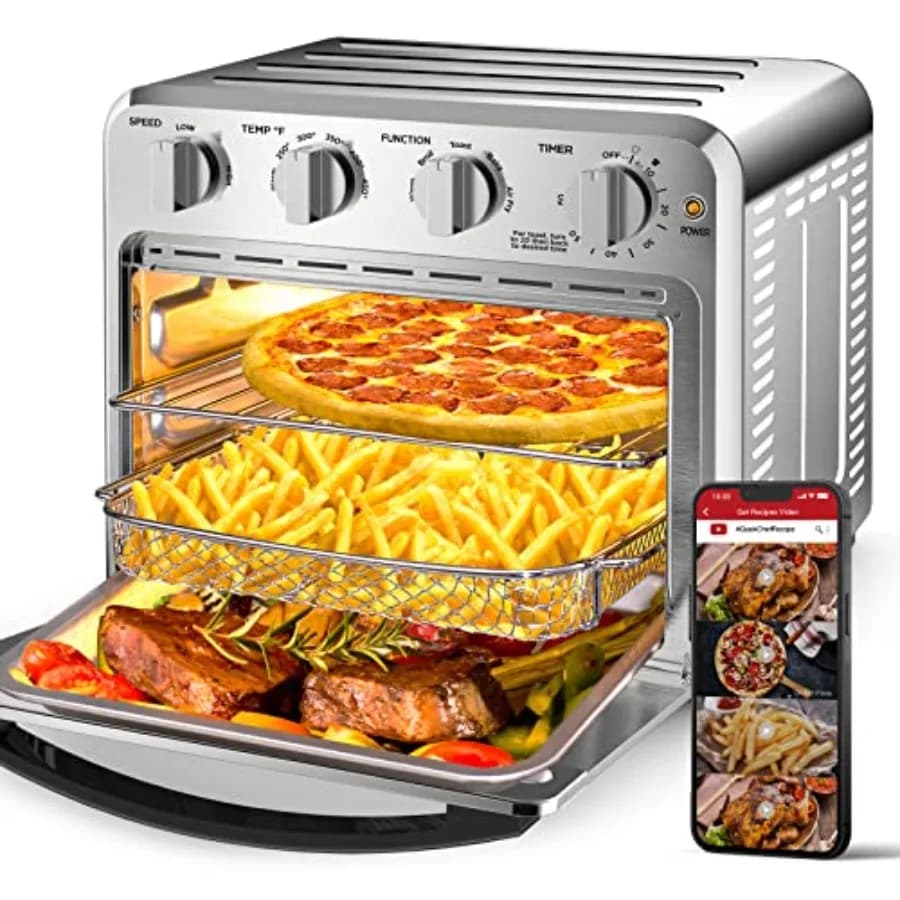 Forno combinato da appoggio con funzione friggitrice ad aria, in acciaio inossidabile, argento, 16QT, forno a convezione 5-in-1 con funzioni di cottura, friggitrice ad aria, tostatura, grigliatura.