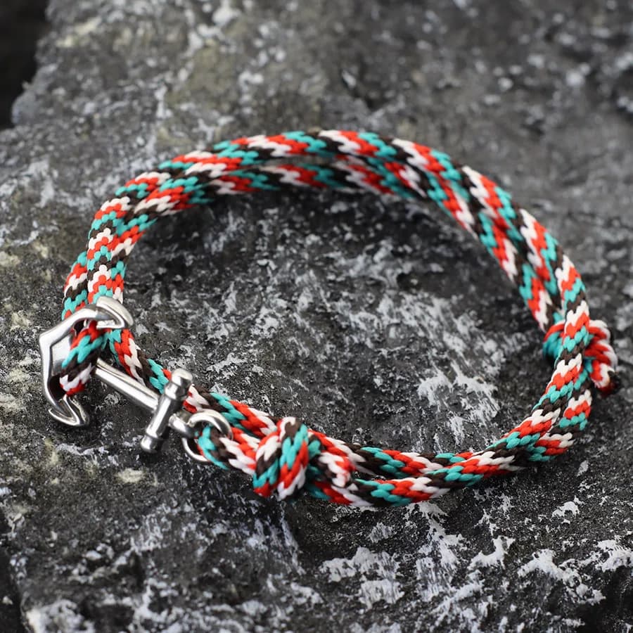 Bracciale in corda intrecciata con ancoraggio per barca da spedizione Bracciale da uomo scorrevole regolabile multistrato multicolore fatto a mano Sport all'aria aperta Joias