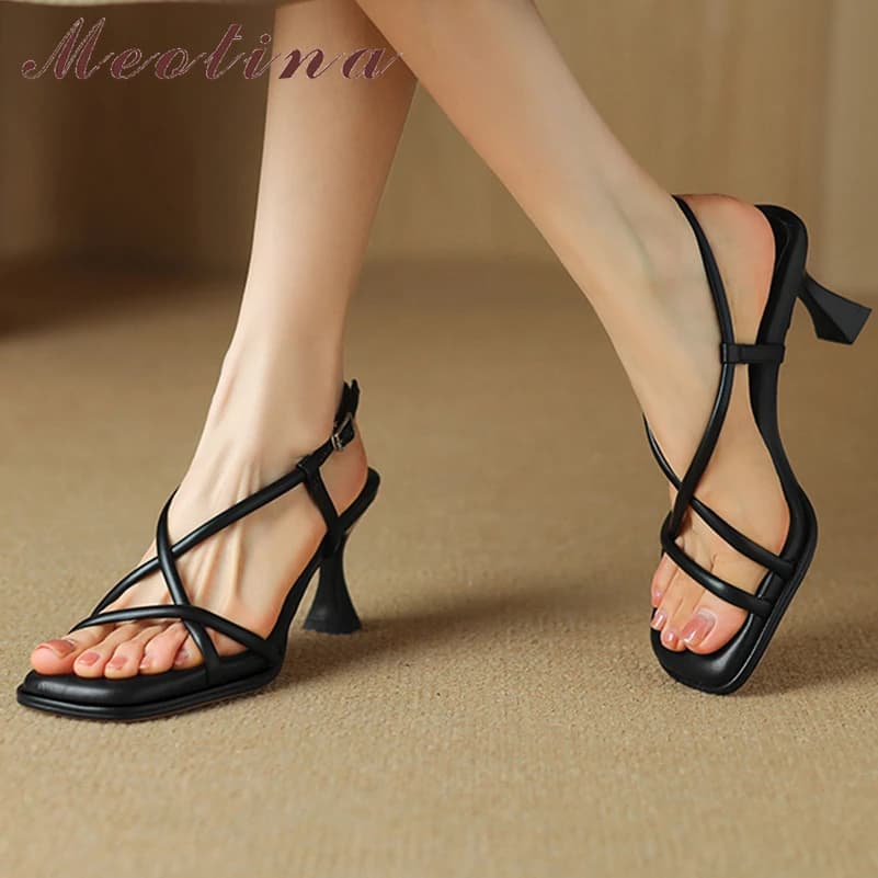 Meotina sandali donna punta quadrata gattino tacchi alti fibbia fascia stretta Design Sexy scarpe moda donna estate albicocca nero 40