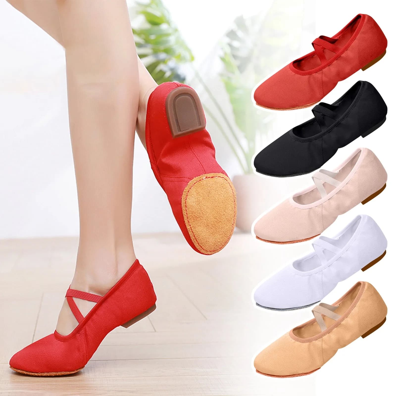 Scarpe da balletto Scarpe da ginnastica da donna Pantofole da balletto Tela Fasciatura elastica Mesh Scarpe con suola piatta divisa Scarpe da ballo a punta
