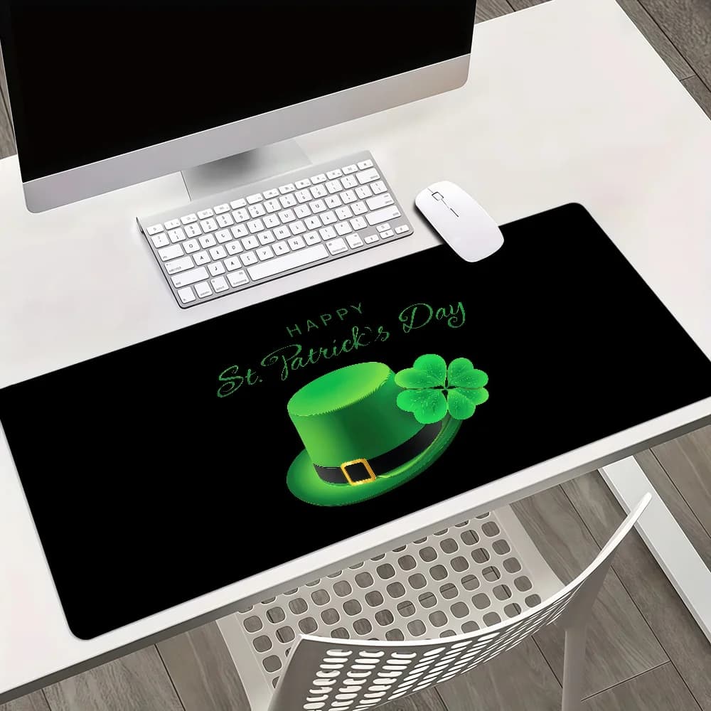 Tappetino per mouse verde con motivo Lucky Shamrock per il giorno di San Patrizio, tappetino per mouse da scrivania ispessito con bordo antiscivolo, grande, per giochi, ufficio, studenti