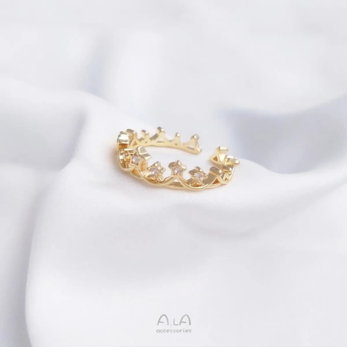 Anello a Corona Speciale Placcato Oro 14K con Zirconi, Design di Alta Moda, Anello Aperto di Lusso Leggero