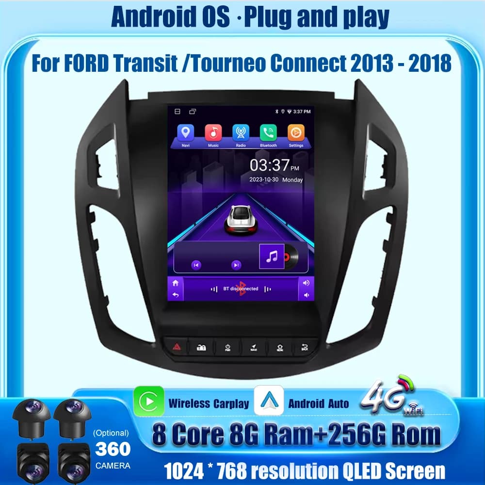 Carplay Wireless for FORD Transit/Tourneo Connect 2013-2018, Autoradio Android 16, Multimedia Reader, GPS Navigation, Screen 9.7 Inch