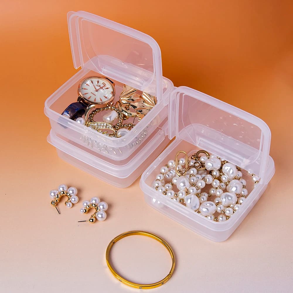 24pcs Mini Clear Plastic Organizer Storage Boxes with Hinged Lids for Beads, Jewelry & Craft Projects - Rectangular Empty Contai