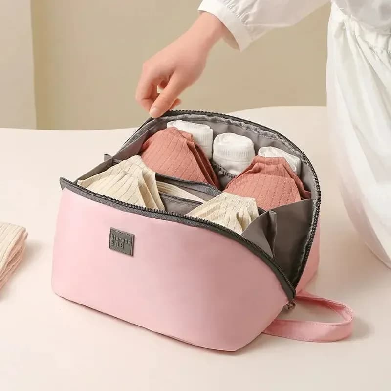 1 borsa portaoggetti per biancheria intima rosa/grigia, organizer portatile per reggiseni con cerniera per viaggiare, accessori per biancheria intima e biancheria intima da donna