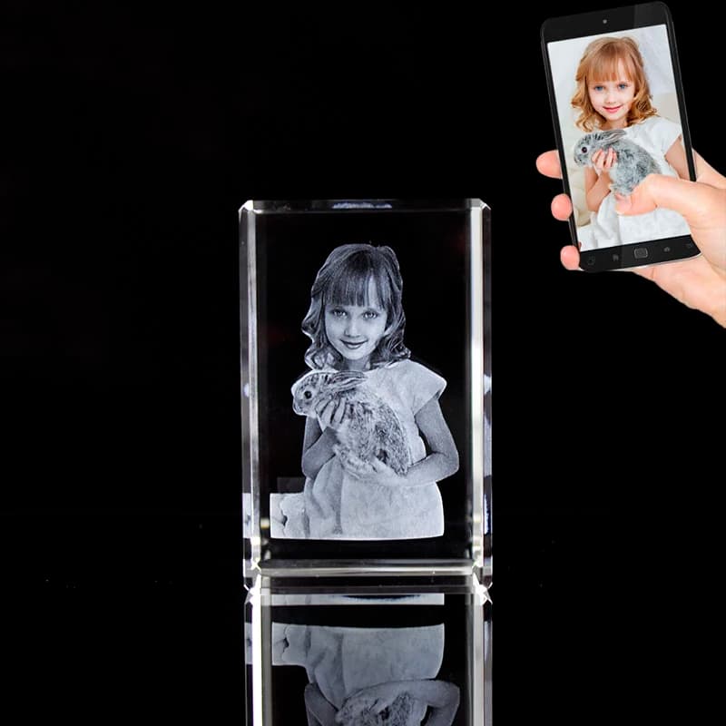 3D Laser Engraved Custom Crystal Photo Frame Image and Text Customized on Crystal Cube Birthday Christmas Gifts
