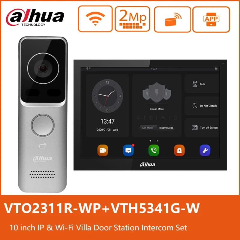 Dahua 1080P PoE Wi-Fi Videocitofono Kit Touch Monitor da 10 pollici Videocitofono senza fili Campanello VTO2311R-WP Stazione VTH5341G-W