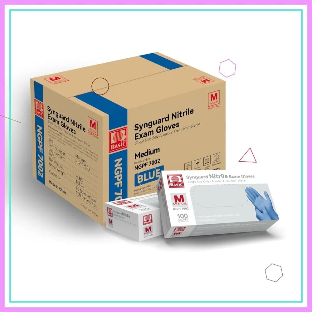 Guanti da Esame in Nitrile Blu, Senza Lattice e Senza Polvere, Taglia Media, Confezione da 1.000 - Ideali per Uso Medico