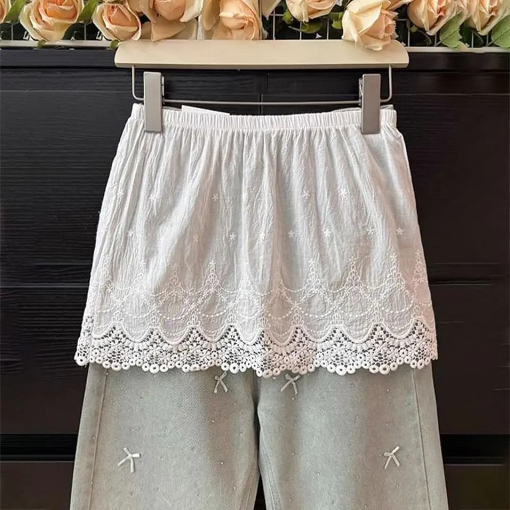 Sottogonna in Pizzo Ricamato con Fiori, Fodera in Rete Anti-trasparenza, Stile Coreano Y2K, Mini Abito Corto Femminile