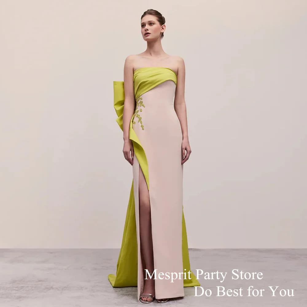 Abito da ballo chic personalizzato senza spalline senza maniche applique colore a contrasto abiti da sera sauditi 2024 abito formale con spacco per matrimoni