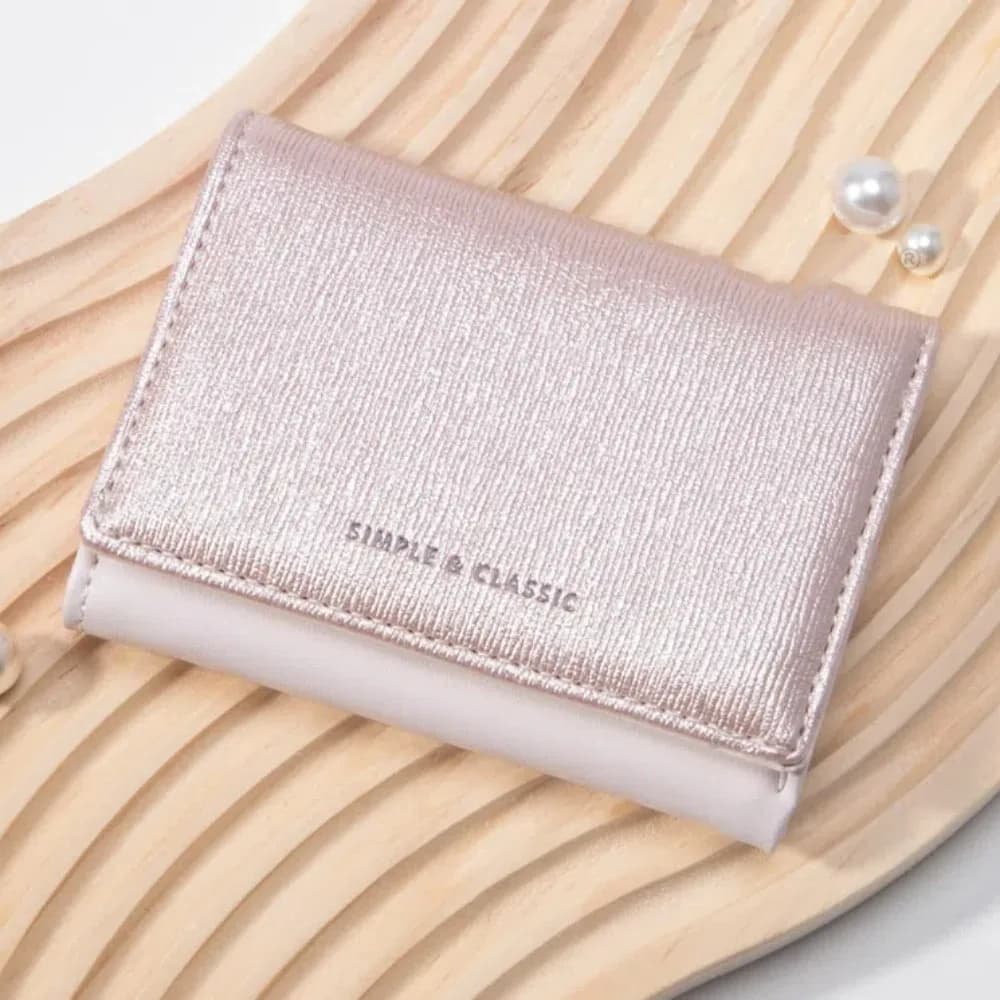 Fashion Shiny Trifold Walle Pearlescent Sweet Women Short Wallet Multi-card Slot Causal Card Bag Daily