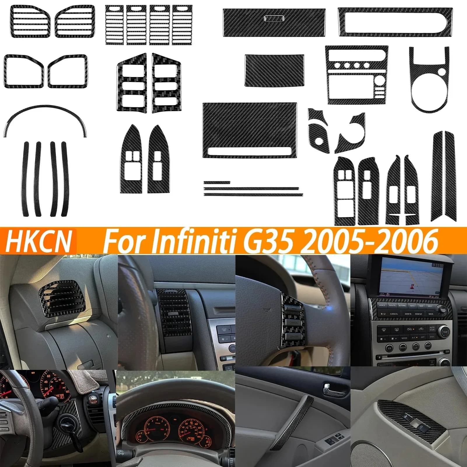 Per Infiniti G35 2005-2006 Accessori interni in fibra di carbonio compreso adesivi per pannello cambio presa d'aria console centrale