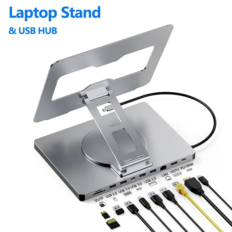 Laptop Support for MacBook Pro Air Dell HP Surface 360 ° Foldable Swivel with USB Hub Card Reader Universal Bracket Support RJ45