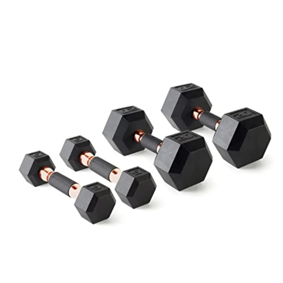 Set di manubri rivestiti da 50 libbre con impugnature in rame (5 libbre x 2, 20 libbre x 2) per allenamento di forza in palestra domestica, colore nero