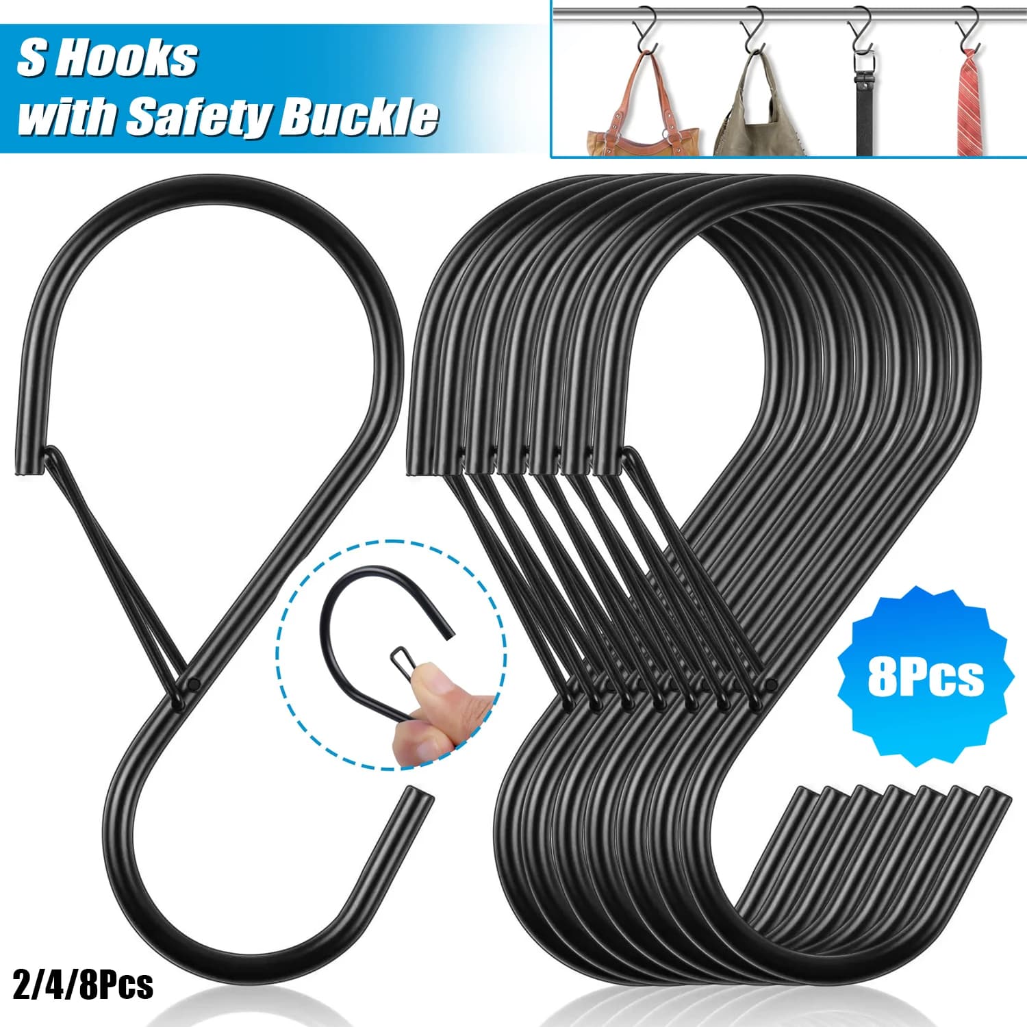 2/4/8 pieces 4 inch S hooks for hanging with safety buckle S hooks for heavy duty S hooks in large metal for hanging plants jeans bags