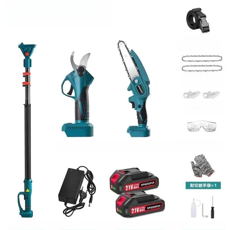 Set of poles for high branches with lithium battery, shears for high branches, retractable garden shears, chainsaw
