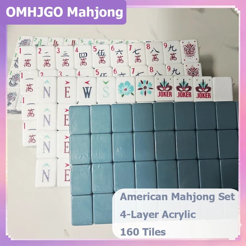 Set Mahjong Americano in Acrilico a 4 Strati, 160 Tessere, Portatile per Viaggi, Regalo per Famiglia e Feste