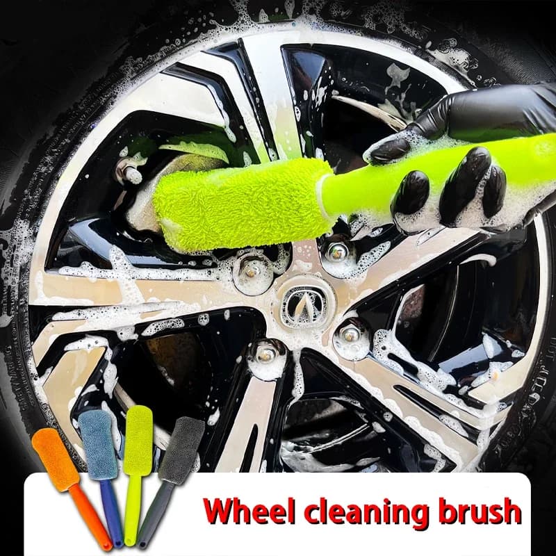 Wheel hub brush for car wash, soft bristle tire brush, small braided cloth, interior cleaning accessories of steel ring