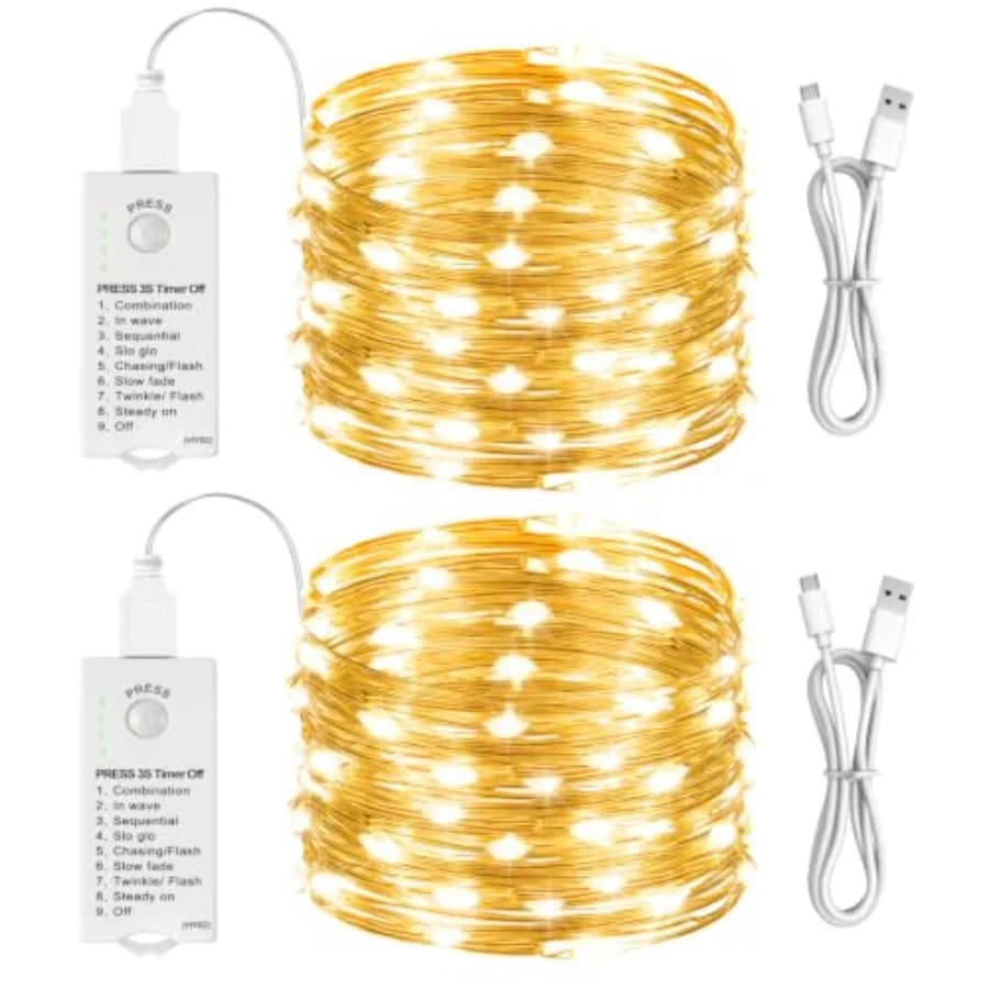Fairy Lights Battery Operated Included with DIY Timer, 16Feet 50LED Rechargeable Twinkle String Lights Indoor, 8 Modes Mini Lig