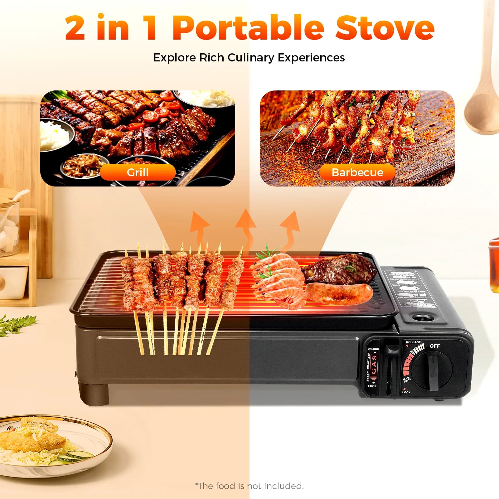 Portable gas cooker for camping grill, butane gas stove 0.25-0,3 MPa for outdoor grilled meat, vegetables