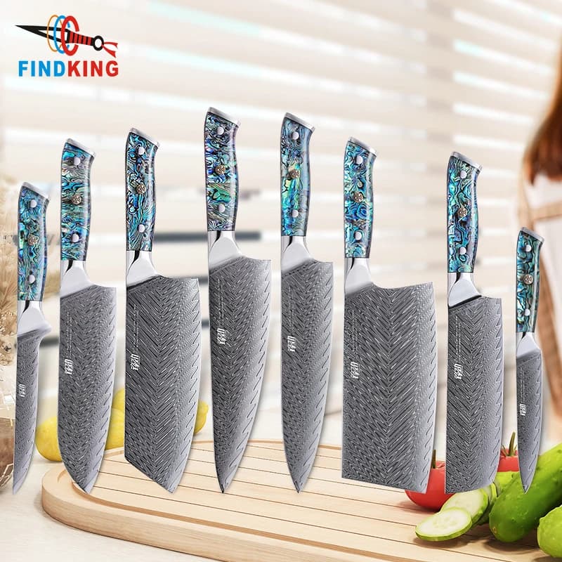 FINDKING knife Gorgeous series DIY Hand in Abalone Shell Chef Kiritsuke Macellaio Nakiri Santoku Steak knife Damascus kitchen knife