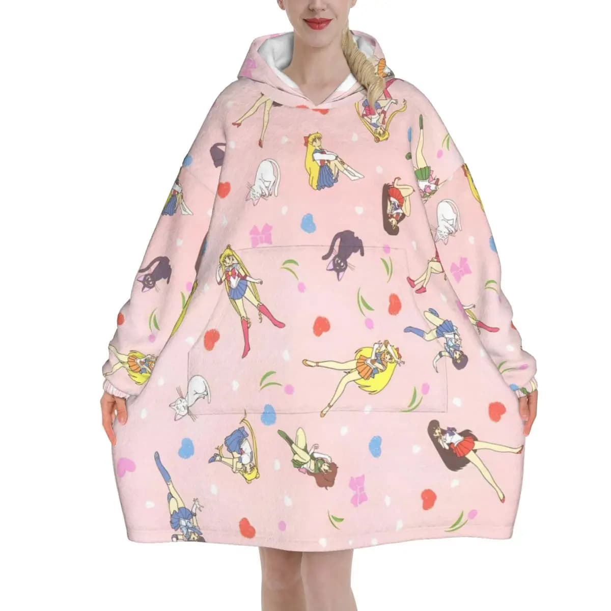 Sailors Moons Luna Girls Anime Blanket Hoodie Wearable Blanket Large with Pocket Warm Sleeping Bag Soft Cozy Onesie