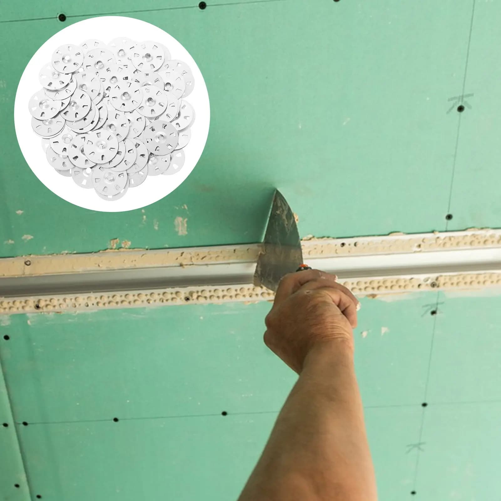 100 Pezzi Rondelle Piatte in Ferro Zincato a Sei Fori per Cartongesso, Isolanti per Cartongesso e Pannelli in Gesso, per un Fissaggio Sicuro