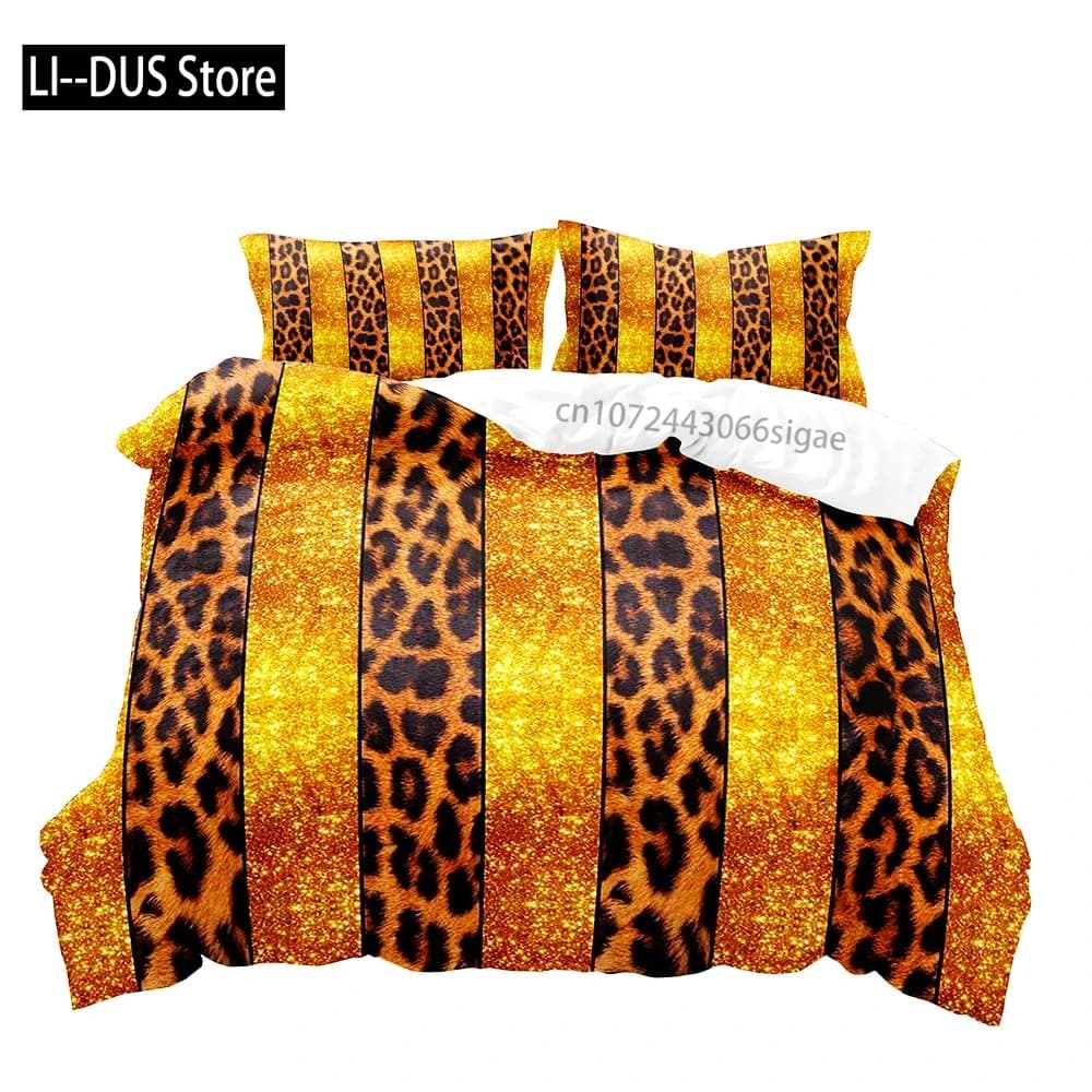 Luxury Leopard Duvet Cover Queen Bedding Sets, Black Comforter Quilt Cover, Cheetah Print Gifts for Men Boyfriend,2 Pillow Shams