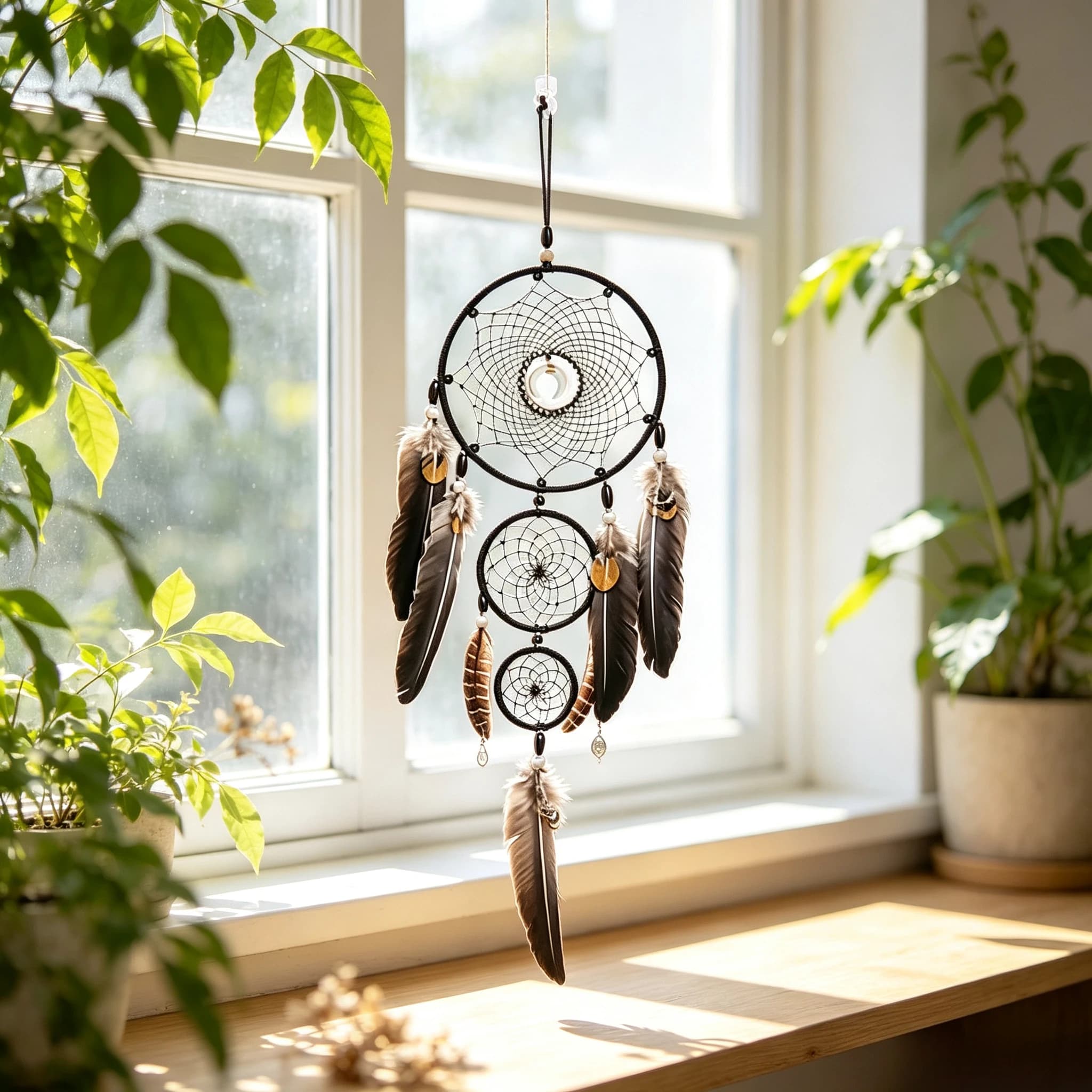 Dreamcatcher, Hand Woven Feather Multi-ring Dream Catcher, Bohemian Wall Hanging Ornament for Bedroom Living Room Home Decor