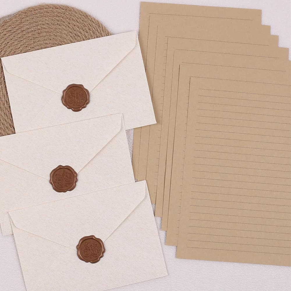 Set di Buste in Carta Vintage con Carta per Lettere, Sigilli in Cera e Adesivi per Inviti di Matrimonio e Feste