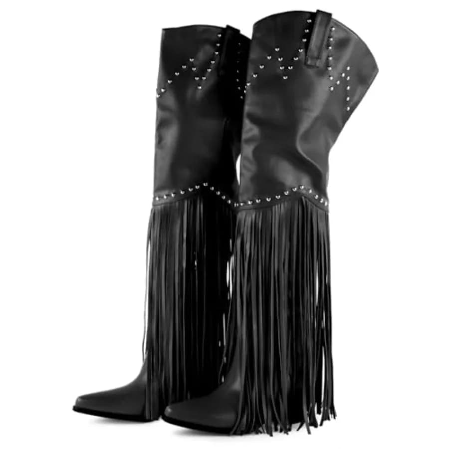 Stivali in Finta Pelliccia per Donne, Stivali Alti al Ginocchio con Tacco, Stivali Invernali alla Moda con Punta Affusolata, Caldi Stivali da Donna