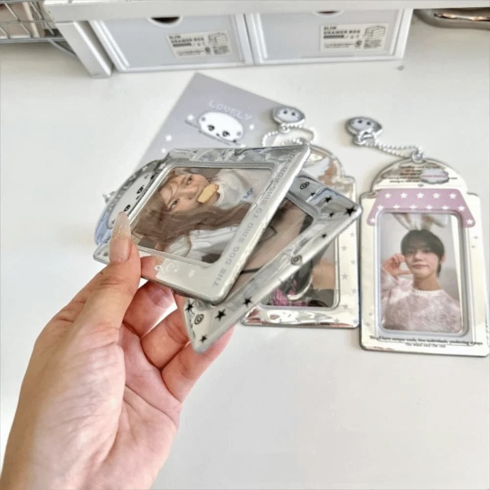 New 3 Inch Kpop Photocard Holder PVC Picture Display Idol Photo Frame Pendant Silver Card Holder