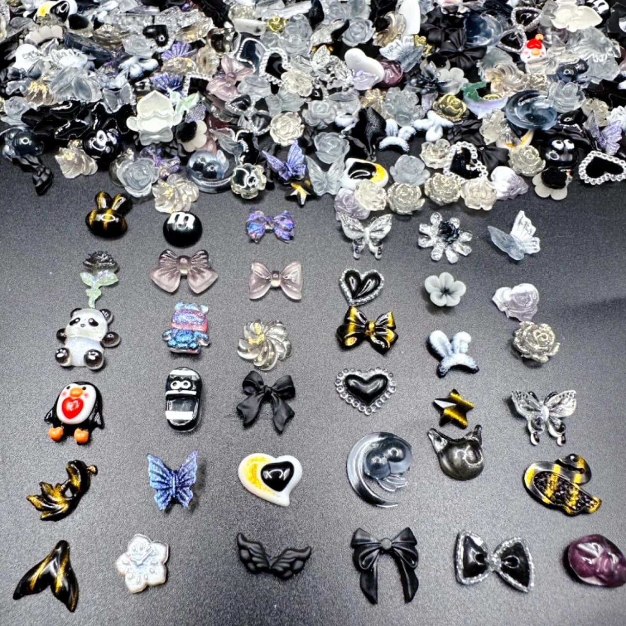 50 pz Design misto 3D Arcylic Nail Art decorazioni Charms accessori Kawaii Shiny Aurora Bow Fruits Flower Bear Manicure Parts