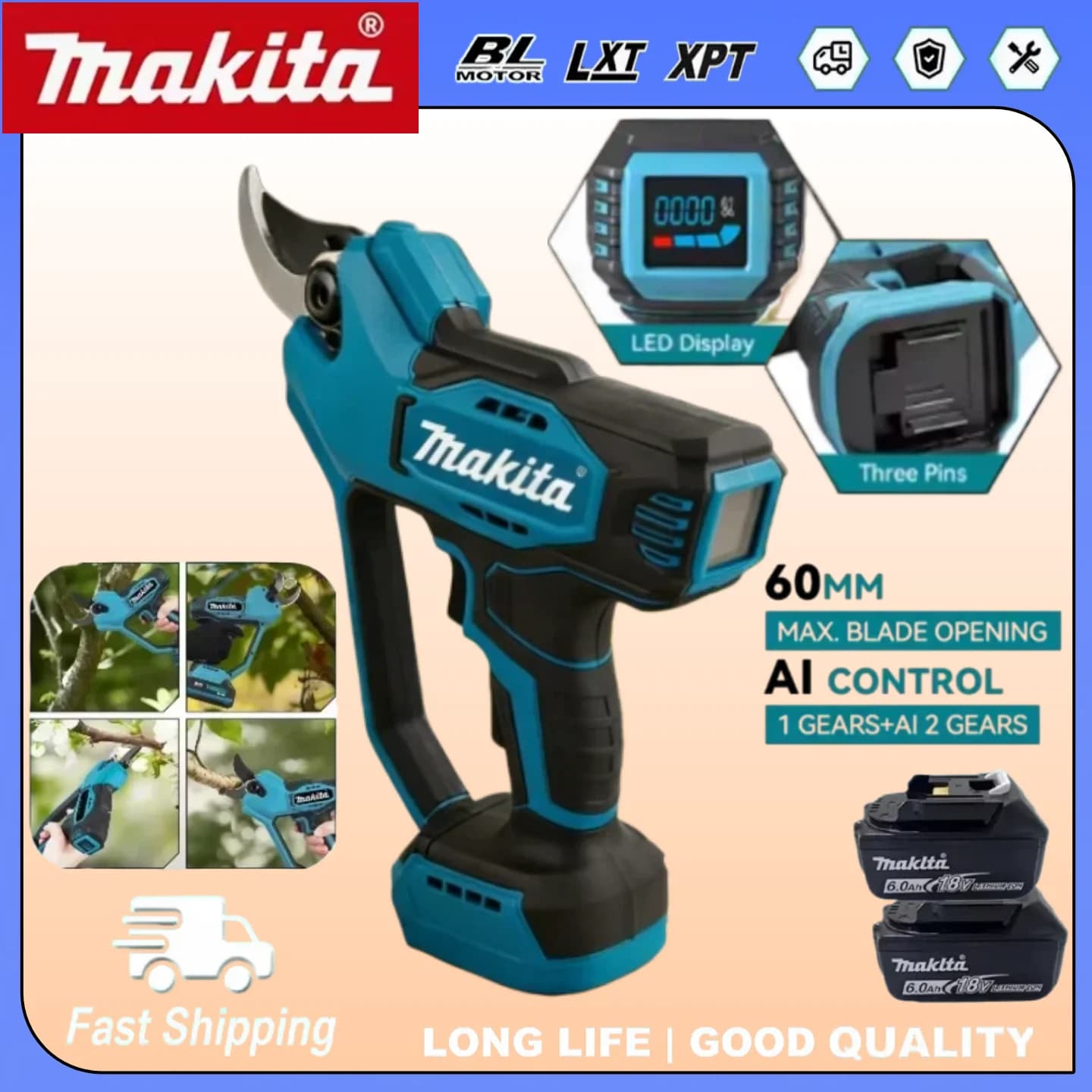 Forbici Elettriche a Batteria Makita, Potatore Senza Spazzole ad Alta Potenza per Rami, Compatibile con Batteria Makita 18V