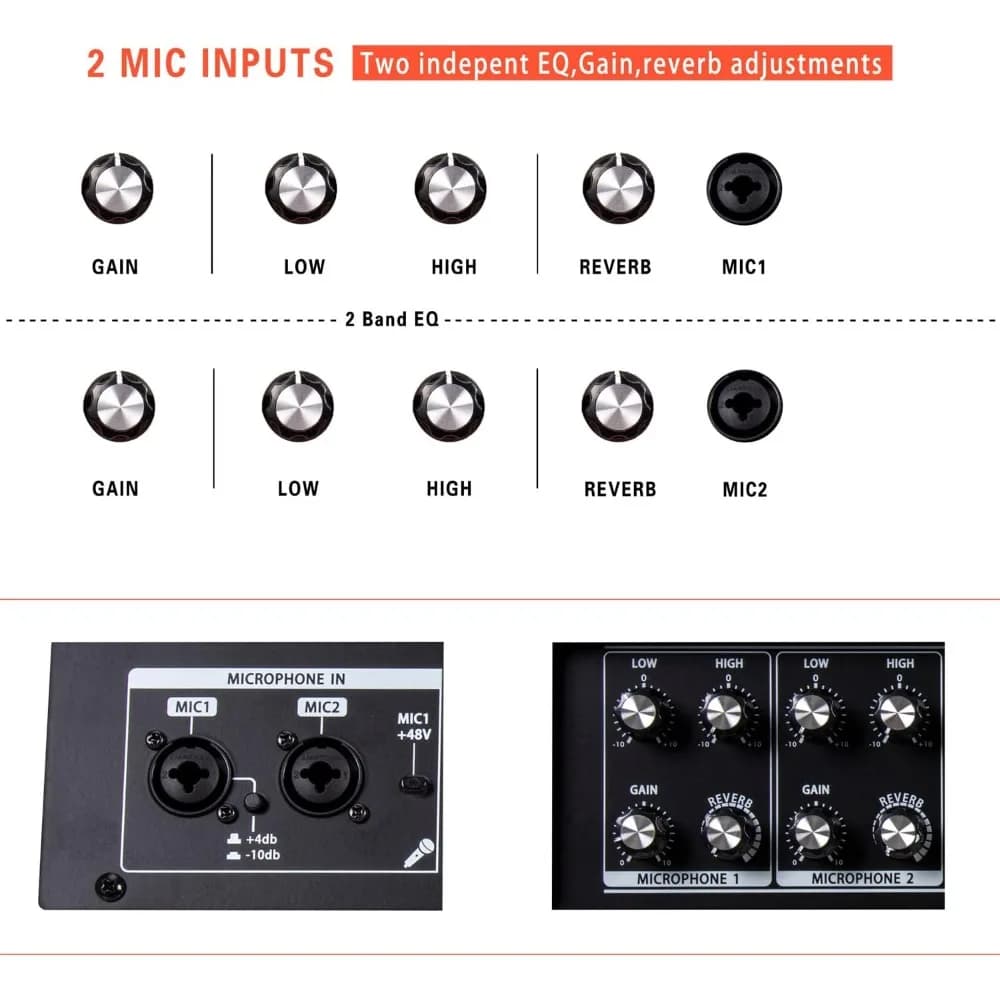 Portable Acoustic Guitar Amplifier 120W Battery Powered Bluetooth Speaker with Reverb Chorus Delay Effect 7 Inputs Black
