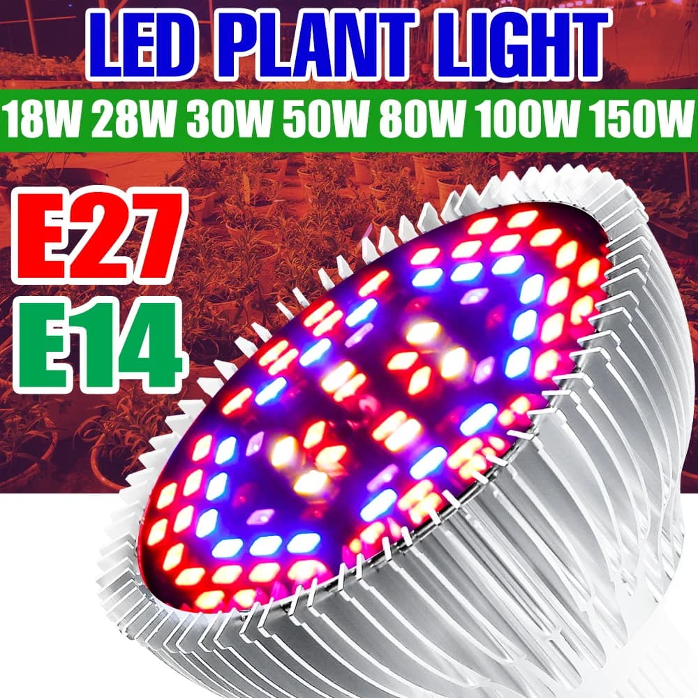 Lampadina LED E27 150W for Cultivation Plants, AC85-265V E14, Complete Spectre, Lamp for Cultivation Semi 110V, Indoor Lighting for Flowers and Vegetables