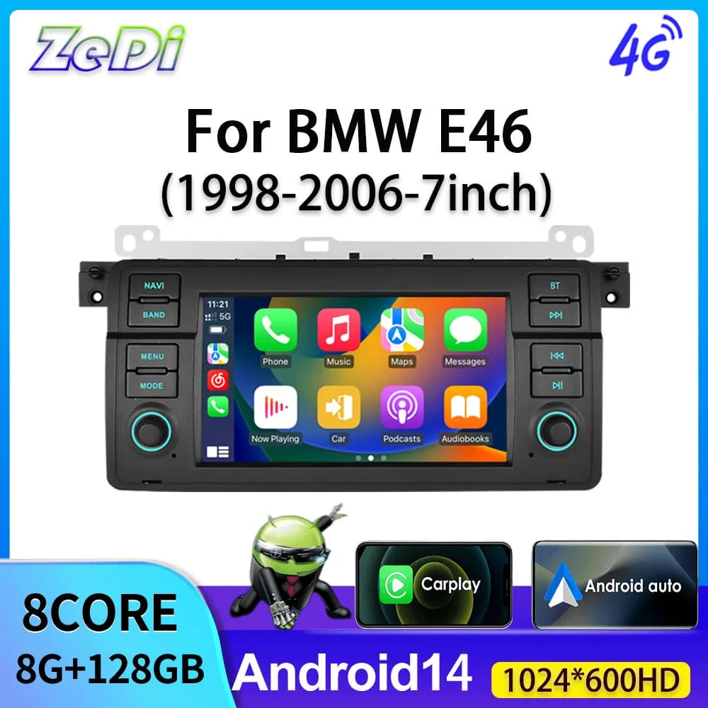 Per BMW E46 (1998-2006) - Autoradio Android 14 da 7 pollici con DSP, 8G+128G, CarPlay wireless, Android Auto, 4G e GPS multimediale
