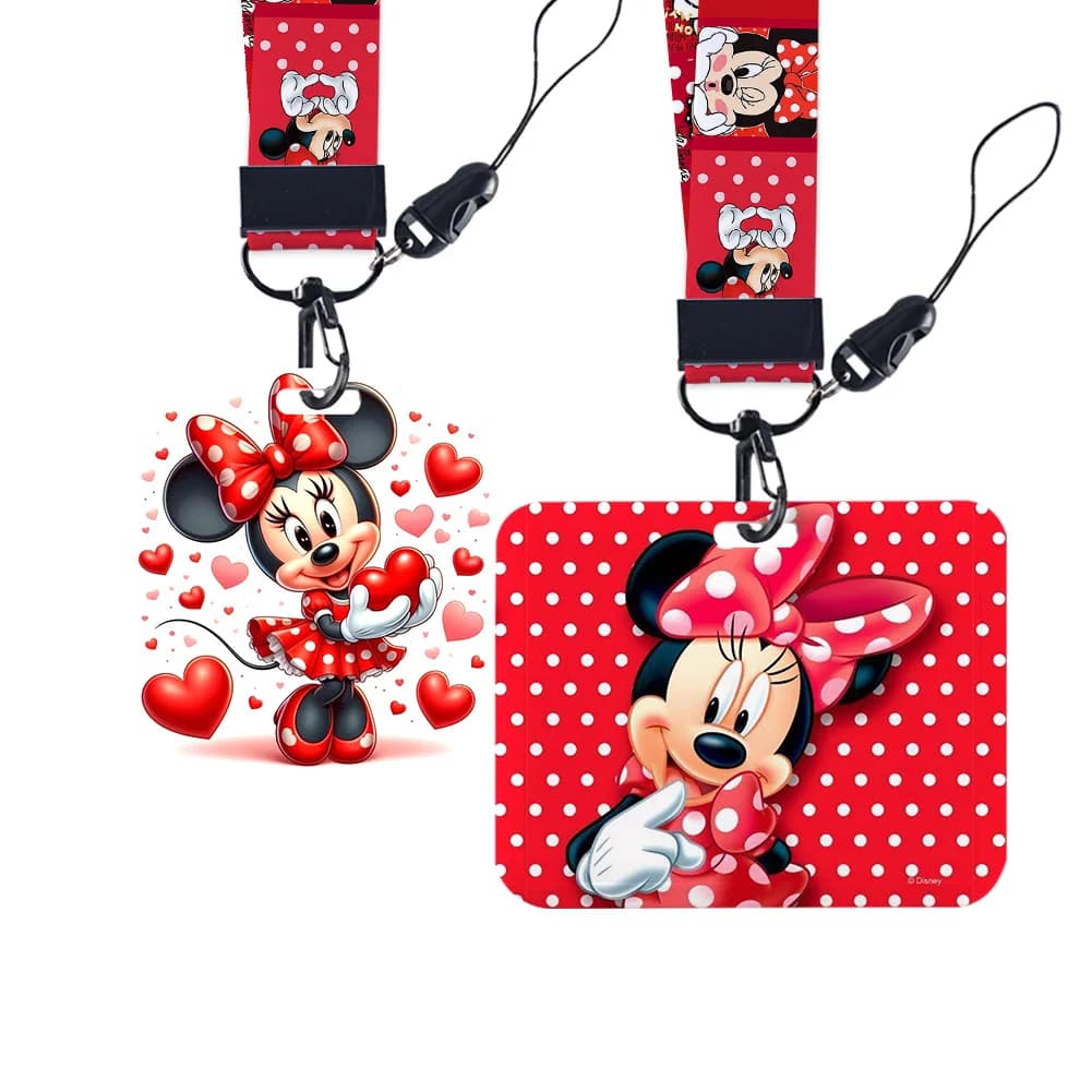 Porta Tessere Orizzontale Disney Mickey Minnie con Cordino, Porta Badge Universitario, Porta Tessere Autobus, Custodia per Carte Bancarie con Cinghia