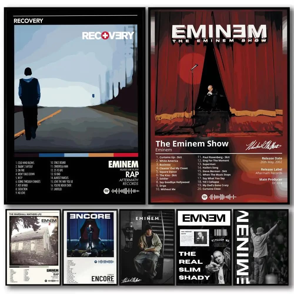 Pop Rapper E_Eminem Album Linen Canvas Poster Wall Art Prints for Living Room Bedroom Office Home Decoration