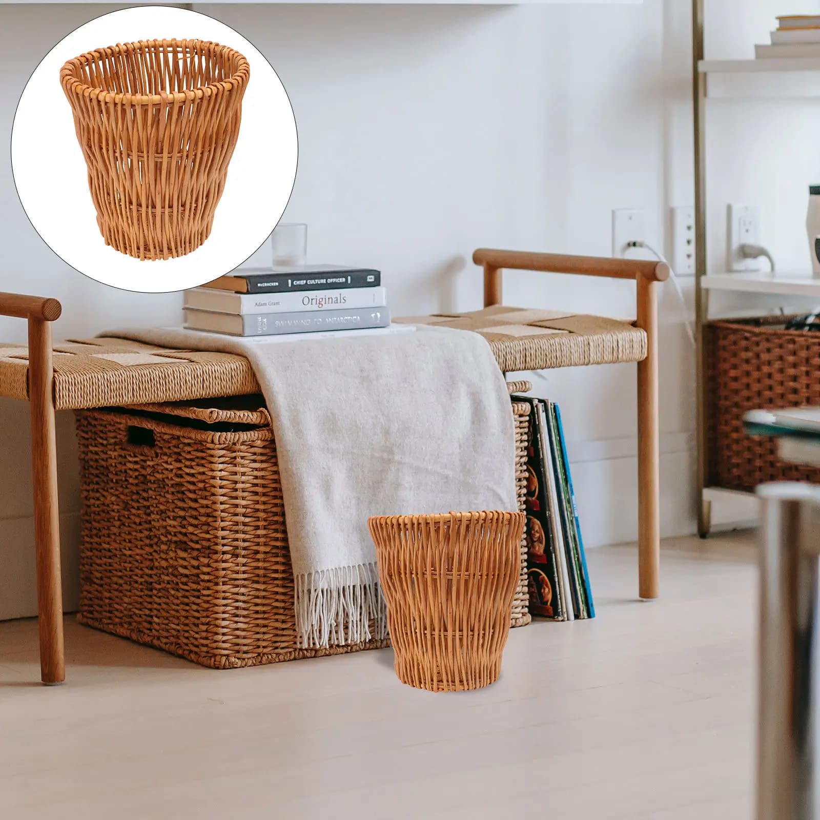 Cestino per rifiuti in rattan intrecciato, contenitore naturale per bagno, cucina, camera da letto, cesto portaoggetti in vimini