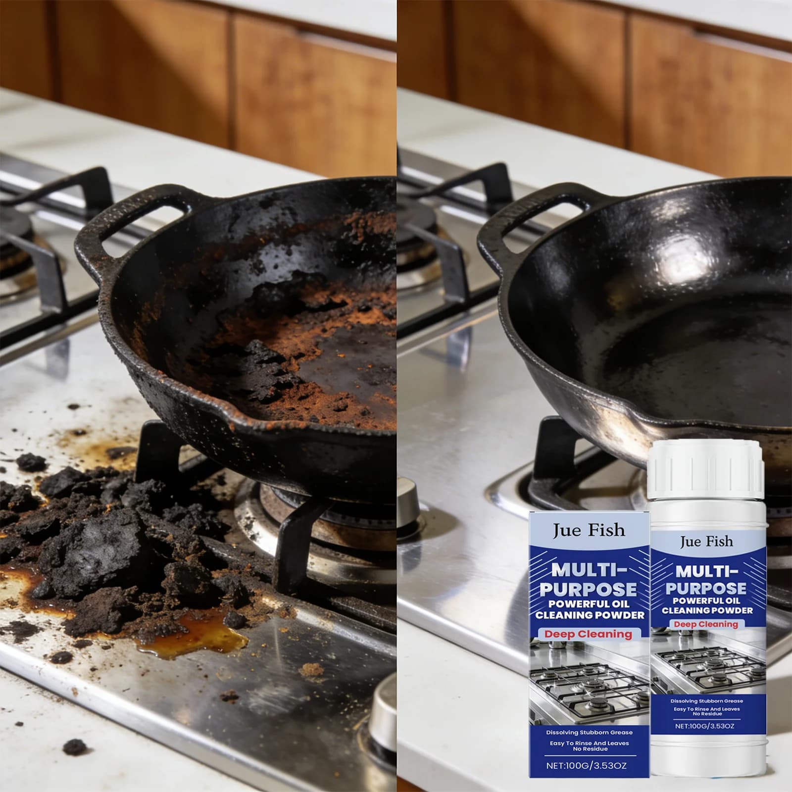 Kitchen Cleaning Powder Burn Mark Remover Stainless Steel Polish Multipurpose Cookware Cleaner Deep Degreaser 100g Cookware Care